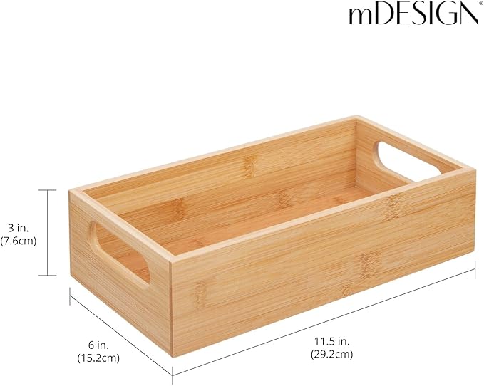 mDesign Bamboo Kitchen Storage Container Bin - Drawer Organizer Crate Box with Handles for Pantry Cabinet, Shelves, or Countertop, Holds Snacks, Spices, or Drinks, Echo Collection, Natural/Tan