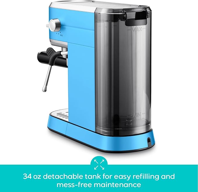 CASABREWS CM5418 Espresso Machine 20 Bar, Compact Espresso Maker with Steam Milk Frother, Stainless Steel Coffee Machine with 34oz Removable Water Tank for Cappuccino, Small Latte Machine, Blue