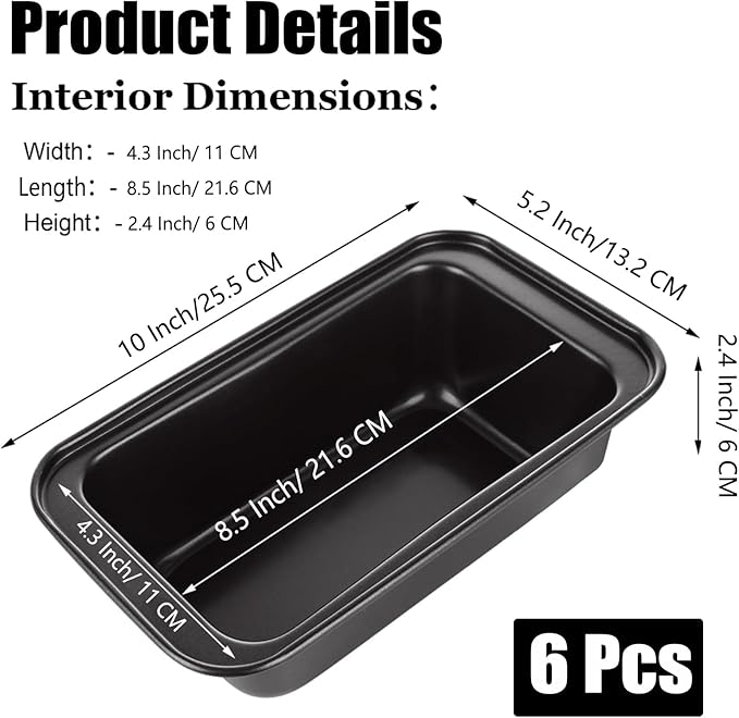 QTLCOHD 6 Pack 8" x 4" Bread Loaf Pan for Baking Homemade Bread, Non Stick Carbon Steel Loaf Pans