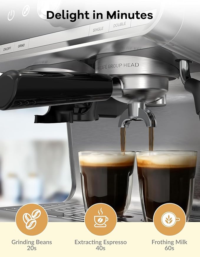 Espresso Machines with grinder, 20 Bar Professional Espresso Maker with Milk Frother & 95 oz Removable Water Tank for Latte and Cappuccino, Espresso Coffee Maker for Home, Stainless Steel