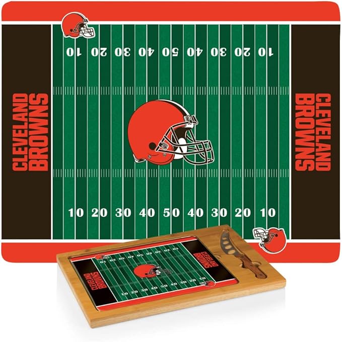 PICNIC TIME NFL Football Field Icon Glass Top Cutting Board & Knife Set, (Parawood & Bamboo)