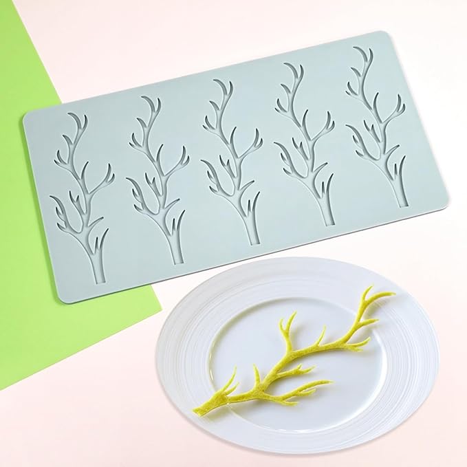 TUKE 3D Branch Silicone Tuile Fondant Mold for Baking, Polymer Clay, Sugar Craft - Hollow Candy Lace Design (9.52x4.92x0.12inch)