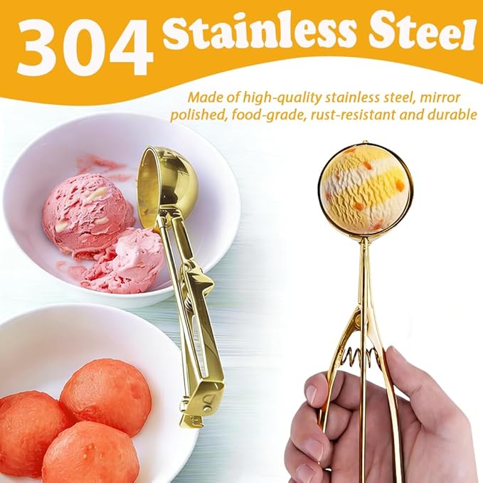 Ice Cream Scoop with Trigger Release, 304 Stainless Steel Cookie Scoops for Baking & Food Prep, Easy to Clean Dishwasher Safe Scooper for Ice Cream, Cookie Dough, Cupcakes, Fruit and Meatballs（L)
