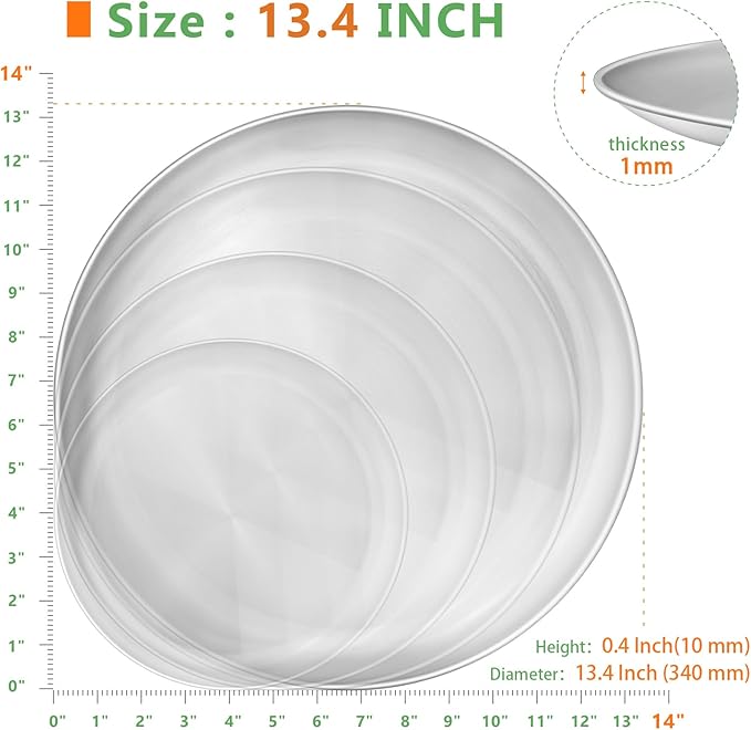 Kevenal Stainless Steel Pizza Pans 13.4 inch, Pizza-Pan for Oven, Steel Pizza Tray, Round Pizza Plate Set of 1