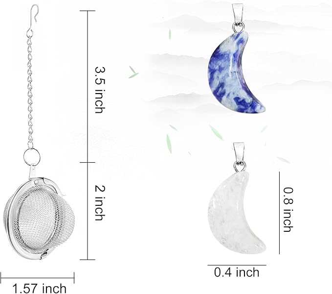 2Pcs Stainless Steel Mesh Tea Infuser, 2.1 inch Tea Ball with Crystal Moon Pendant,Tea Strainer Tea Diffuser Tea Steeper for Filtering Tea,Tea Infusers for Loose Tea (Crystal Moon, 2PC)