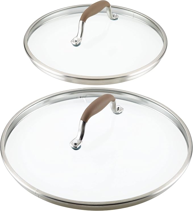 Anolon Advanced Home Glass Lids, Stainless Steel and Silicone Handles, 2 Piece, 10 Inch and 12 Inch Lid Set, Bronze