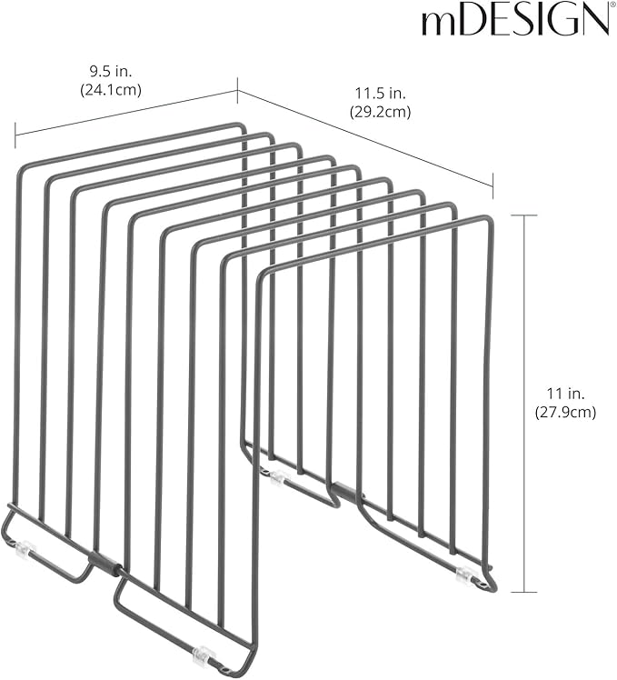 mDesign Large Metal Wire Organizer Rack for Kitchen Cabinet, Pantry, Shelves - Holder with 8 Slots for Baking Sheets, Skillets, Frying Pans, Pots, Lids, Cutting Boards, Appliances - Dark Gray