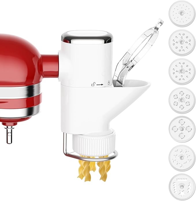 Gourmet Pasta Press Attachment for KitchenAid Stand Mixers, Pasta Press for KitchenAid Mixer with 7 Interchangeable Pasta Plates, Pasta Extruder Attachment by InnoMoon