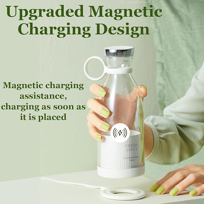 Upgraded Fresh Juice Blender Portable, Juicer Portable Blender Shake, 380ML USB/Magnetic Charging for Shakes and Smoothies, with Travel Cup and Lid (Black,Magnetic charging)