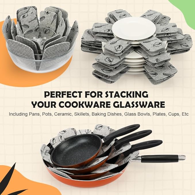 BOYAN Pot and Pan Protectors, Set of 12 and 3 Different Size, Cookware Protector Set/Felt Pots and Pans Divider Separator Pads Anti-Slip to Avoid Scratching or Marring When Stacking