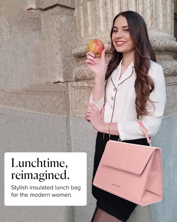 Beauty Gooodies Pink X-Large Lunch Bag for Women, Insulated Lunch Bag, Aesthetic Lunch Boxes and Classy Tote Bag Purse with Strap, Professional Ladies Bags, Chic Lunch Box