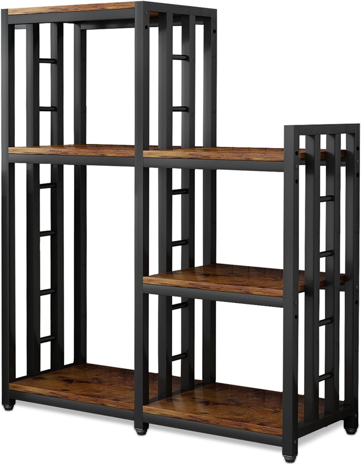 BRIGHTSHOW Kitchen Storage Shelf Bakers Rack, 6-Tier Coffee Bar Table, Kitchen Microwave & Mini Fridge Stand Shelves for Spices, Pots and Pans (52 x 40 x 17.5inch) (Brown no Wheels)