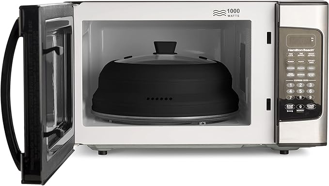 Godinger Microwave Splatter Cover, Microwave Cover for Food, Collapsible Plate Lid with Easy Grip Handle, Safe Tempered Glass and Silicone, Pot, Splatter Cover Guard - Large 12”