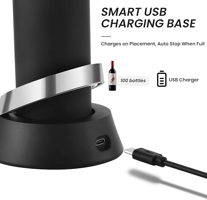 BLUBYEES Electric Wine Bottle Opener with Charging Base & Built-in Foil Cutter – Rechargeable Intelligent Touch-Activated Automatic Corkscrew – Luxury Christmas Wine Gifts for Women, Men, Seniors