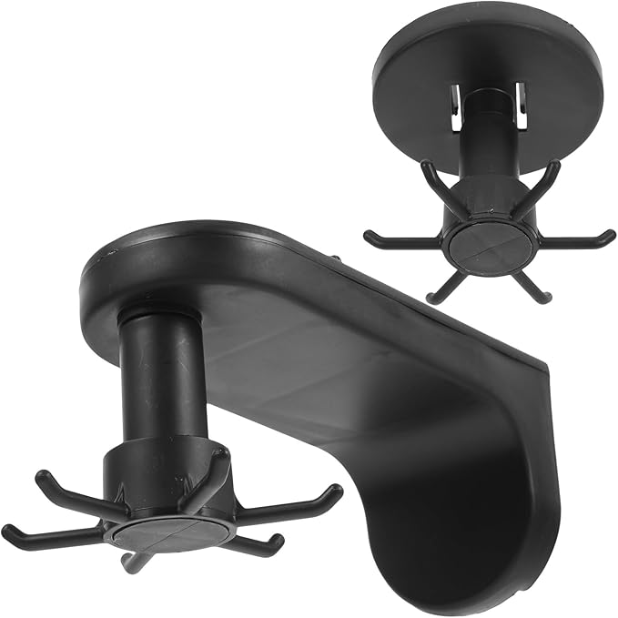 Uonlytech 2pcs Wall Mounted Kitchen Utensil Hooks 360° Rotating Six-Claw Non-Punch Storage Hangers Under Cabinet Hanging Organizer Black for Kitchen Storage