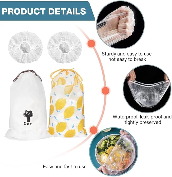 300PCS Plastic Elastic Bowl Covers Reusable,Food Storage Covers with Elastic Bowl Covers for Leftover, Plastic Covers for Bowls Fresh Keeping Bags for Family Outdoor Picnic (300-PCS)
