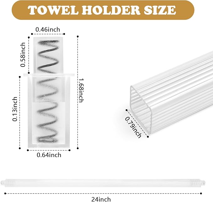 Earthtec 24 Inch Clear Adjustable Replacement Bathroom Towel Bar Rod Spring Loaded End Sturdy Plastic Wall Mount and for Kitchen Towel Storage Replacement Towel Bar for Ceramic Holder