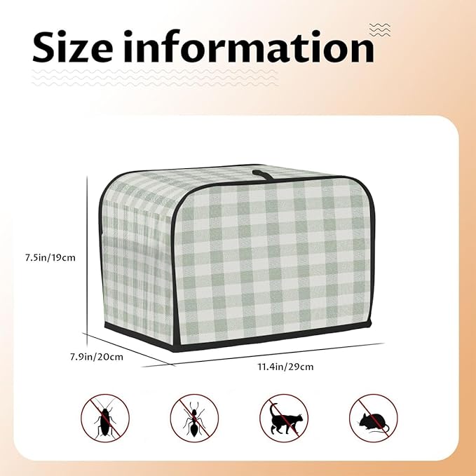 2 Slice Toaster Cover,Spring Light Green Gingham Checkered Plaid Small Kitchen Appliance Bread Machine Cover with Pockets,Dust & Fingerprint Protection