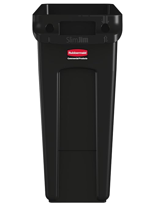 Rubbermaid Commercial Products Slim Jim Plastic Rectangular Trash/Garbage Can/Bin with Venting Channels, 16 GAL, Black, for Kitchens/Classrooms/Offices/Back of House