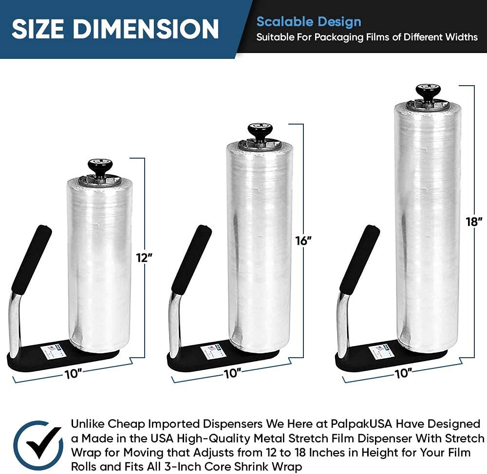 New! PalPak300 BACKSAVER - Best Selling Stretch Film Dispenser with Extended Handle, Industrial Strength for Packing Wrap, Holds 14"-20" Rolls with Adjustment Furniture, Boxes & Pallets (3 Pack)