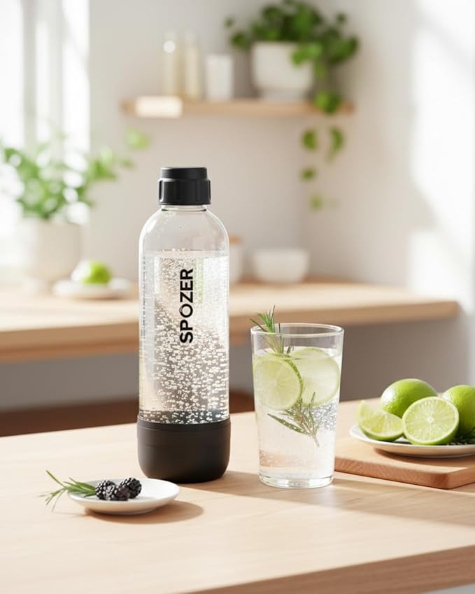SPOZER 1L Soda Carbonating Bottles – BPA-Free Reusable Sparkling Water Bottles, Leakproof & Airtight, Ideal for Home Kitchen & Parties - 1 Pack