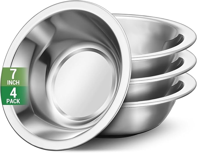304(18/8) Stainless Steel Mixing Bowls for Kitchen, 4 Pack 7" 21.22 fl.oz Metal Mixing Bowls Set Stackable for Baking Serving Cooking Food Prep Storage Dishwasher Safe Lightweight