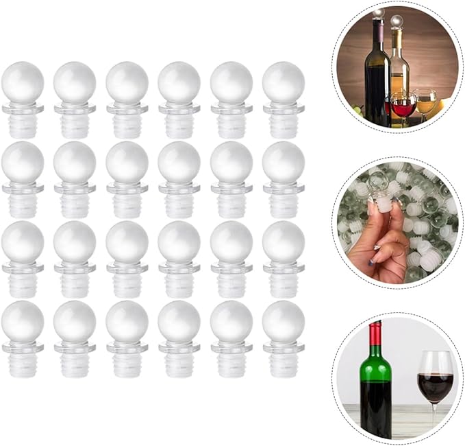 Glass Ball Bottle Stoppers 24Pcs High Polymer Dispenser Stoppers for Perfume and Wine Bottles Portable Sealed Caps for Home Kitchen Use