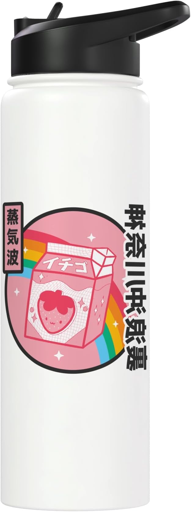 Strawberry Milk Carton Kawaii Grid Retro Rainbow Anime Stainless Steel Insulated Water Bottle