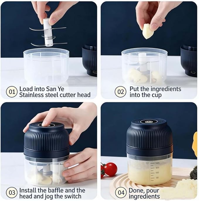 Electric Garlic Chopper, Mini Portable Veggie Cutter with 4/6 Stainless Steel Blades, Portable Wireless Rechargeable Mini Electric Garlic Food Chopper for Garlic, Onion, Chili, Nuts (Purple,250ML)