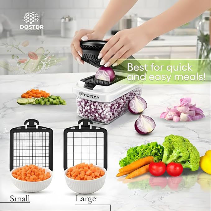 Compact Premium Vegetable Chopper, Mandoline Slicer, Veggie Chopper Food Chopper Container, Vegetable Cutter, Onion Salad Vegetable Chopper, Fruit Slicer, Shredding (White & Black)