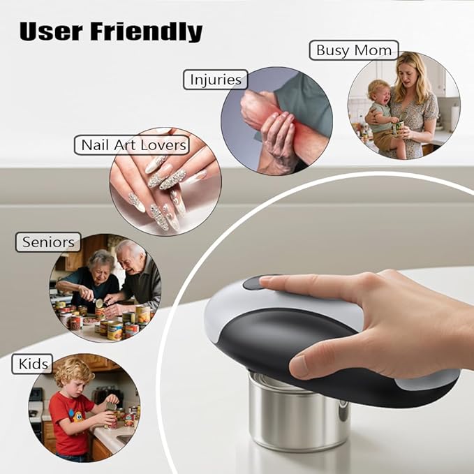 Electric Can Opener, Rechargeable Can Opener Electric Fits Most Can Sizes with Smooth Edge, USB-C Fast Charge Can Opener,One-Touch Automatic Can Openers for Seniors