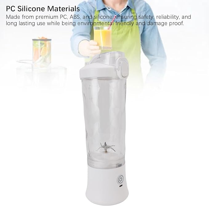 Portable Blender 600ml 18000RPM USB C Rechargeable Mini Juicer Cup with Stainless Steel Blades RGB Light for Travel Gym