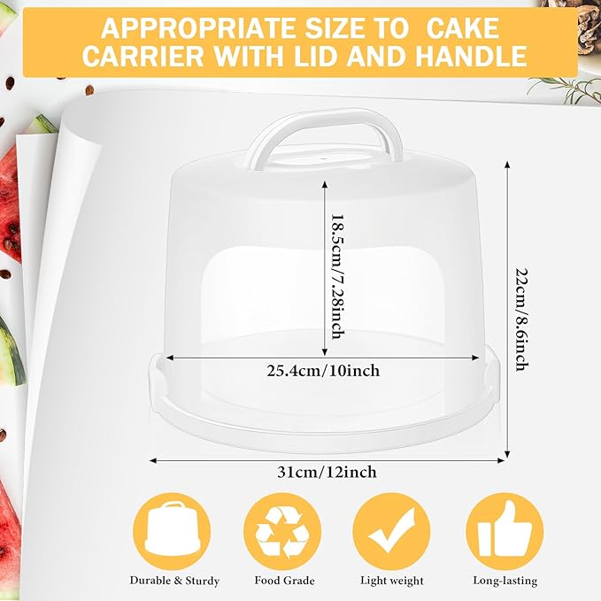 Baderke 10 Inch Round Cake Carrier with Lid and Handle - Two Sided Cake Holder & Box for Transport, Pie, Cupcake(White)
