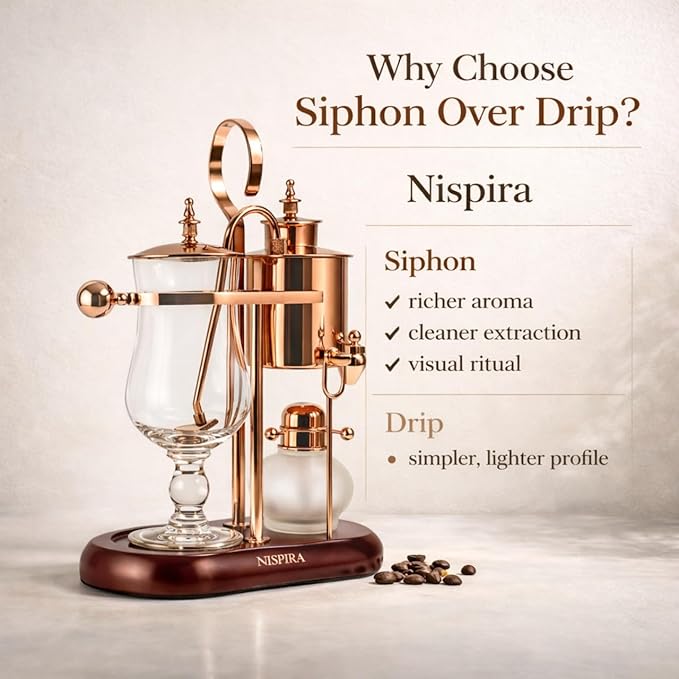 Nispira Belgium Royal Family Balance Syphon Unique Gravity Vintage Coffee Maker Vacuum Brewing System Copper 500 ml