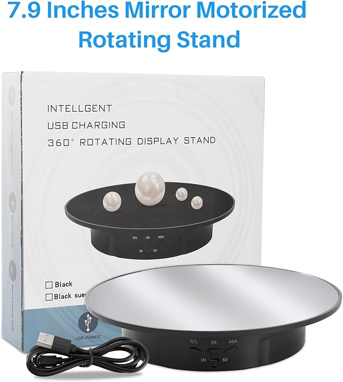 Rotating Display Stand Turntable Stand Spinning Stand for Product Shows White,7.87inch /17.6lbs Max Load,Black Round