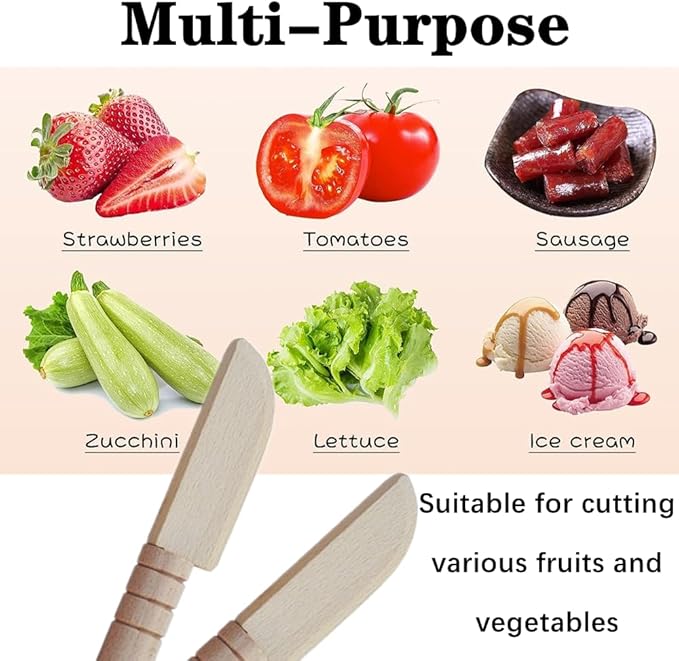 3 PCS Wooden Kids Safe Cutting Knife, Children's Kitchen Tools for Cooking, Veggies, Fruits, Salad, Cake (For 2-10 Years Old)
