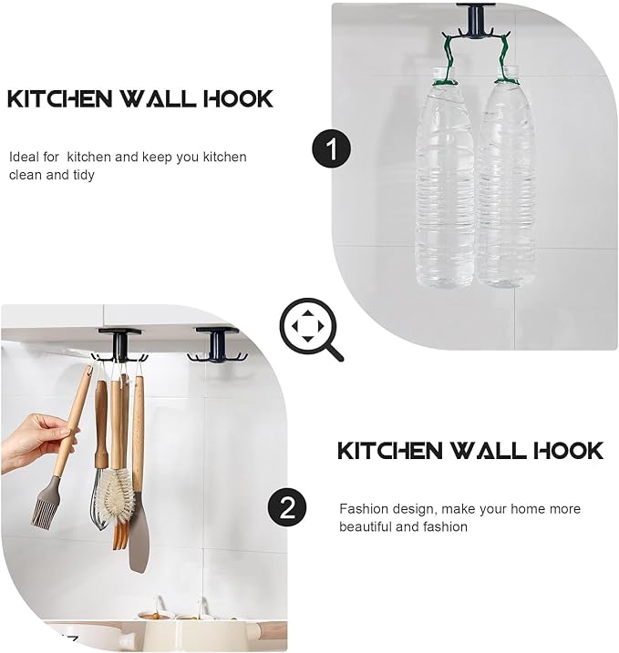DOITOOL Wall-Mounted Kitchen Utensil Hooks Set, 2pcs Punch-Free Wall Organizer Hooks in Black and Gray White, Space-Saving Hanging Rack for Spatulas and Spoons, Kitchen Storage Solution