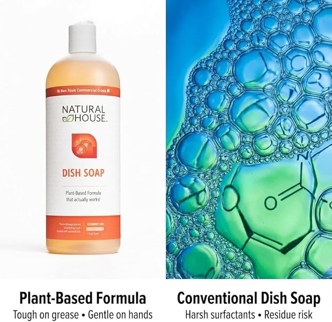 Enzyme Hand Dish Soap - Natural House Scrubby - Probiotic Formula Cuts Grease, Gentle on Hands - Plant-Based, Septic Safe - Sensitive Skin Friendly - Citrus Scent - 32 oz