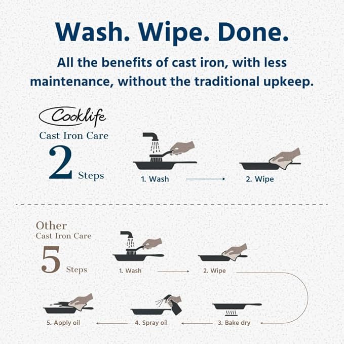 COOKLIFE 10 Inch Lightweight Pre-Seasoned Cast Iron Skillets with Stainless Steel Lid and Handle Cover - Smooth Polished Surface, Easy to Clean Cast Iron Pan Use in the Oven, on the Stove or Grill