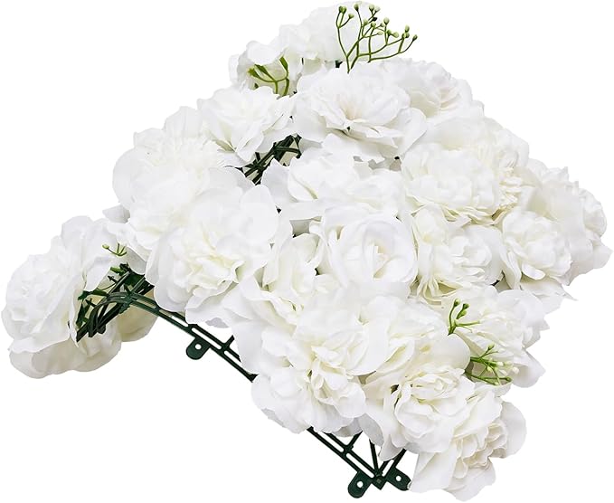 VEVOR 3D Flower Wall Panel, 24 PCS 15 x 15 inch, Artificial Floral Wall Background Mesh Backing Mat,Seamless Design&Easy Installation for Wedding Valentines Day Home Baby Party Backdrop Decor,White
