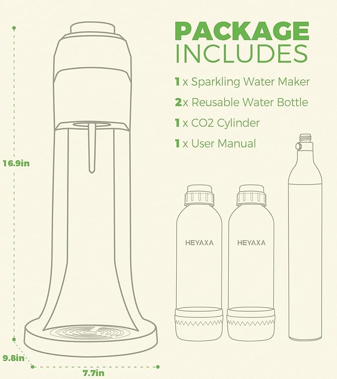HEYAXA Sparkling Water Maker, Soda Maker Machine for Quickly Creating Refreshing Soda, Includes 2x BPA-Free 1L Carbonation Bottle, Compatible with 60L CO2 Carbonator (Pearl White)