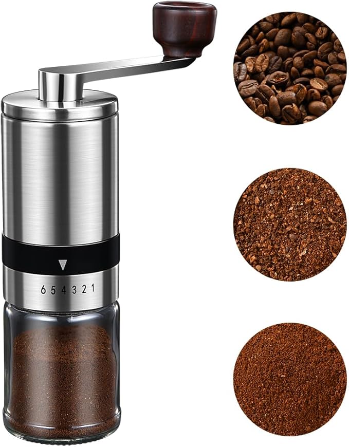 Manual Coffee Grinder - 6 Adjustable Coarseness Settings, Hand Coffee Grinders, Portable Manual Coffee Bean Grinder for Moka pot, French Press, Drip, Espresso, Gift (Small)