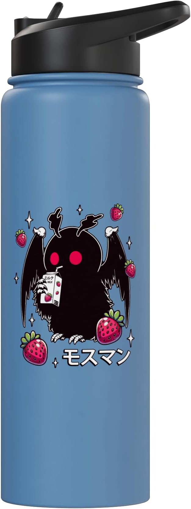 Kawaii Strawberry Milk Shake Carton Mothman Stainless Steel Insulated Water Bottle