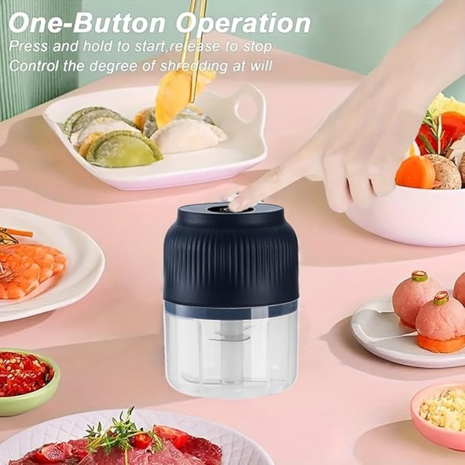 Electric Garlic Chopper,Mini Portable Veggie Cutter,Upgrade Electric Mini Garlic Chopper Set,Vegetable Chopper and Spiralizer with Container and Lid,USB Rechargeable (Blue*2)