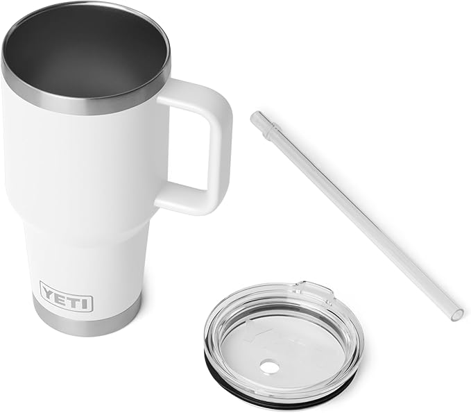 YETI Rambler 35 oz Straw Mug 2.0 - Double-Wall Vacuum Insulation for Cold Beverages – Dishwasher Safe – Cupholder Compatible – Reusable Straw – Comfortable Grip Handle – Travel Mug - White