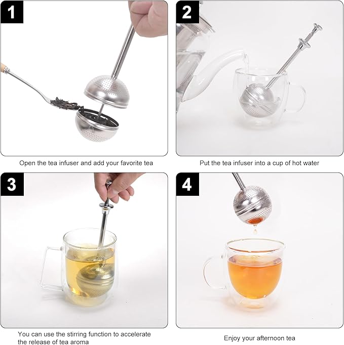 Numola Long Handle Tea Ball Stainless Steel, 2Pcs Premium Tea Infuser Filter for Loose Leaf Tea, Reusable Fine Mesh Tea Interval Diffuser Strainer for Cup and Teapot