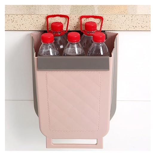 Collapsible Hanging Kitchen Trash Can Hanging Telescopic Folding Trash Can 1pc Multifunctional Cabinet Door Sorting Bin for Kitchen and Car(Pink)