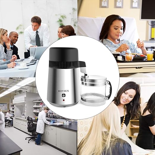 ROVSUN【Upgraded】 1.1 Gallon/4L Countertop Water Distiller Stainless Steel for Home, 750W Distilled Water Machine Maker Water Distillers with Glass Container, 1L/H, Silver