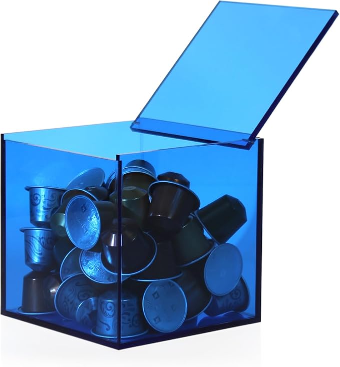 Coffee Capsule Storage Box Coffee Pod Holder Organizers Accessories Anti Dust Durable Clear Acrylic Box for House and Office Use, Blue, 5x5 In