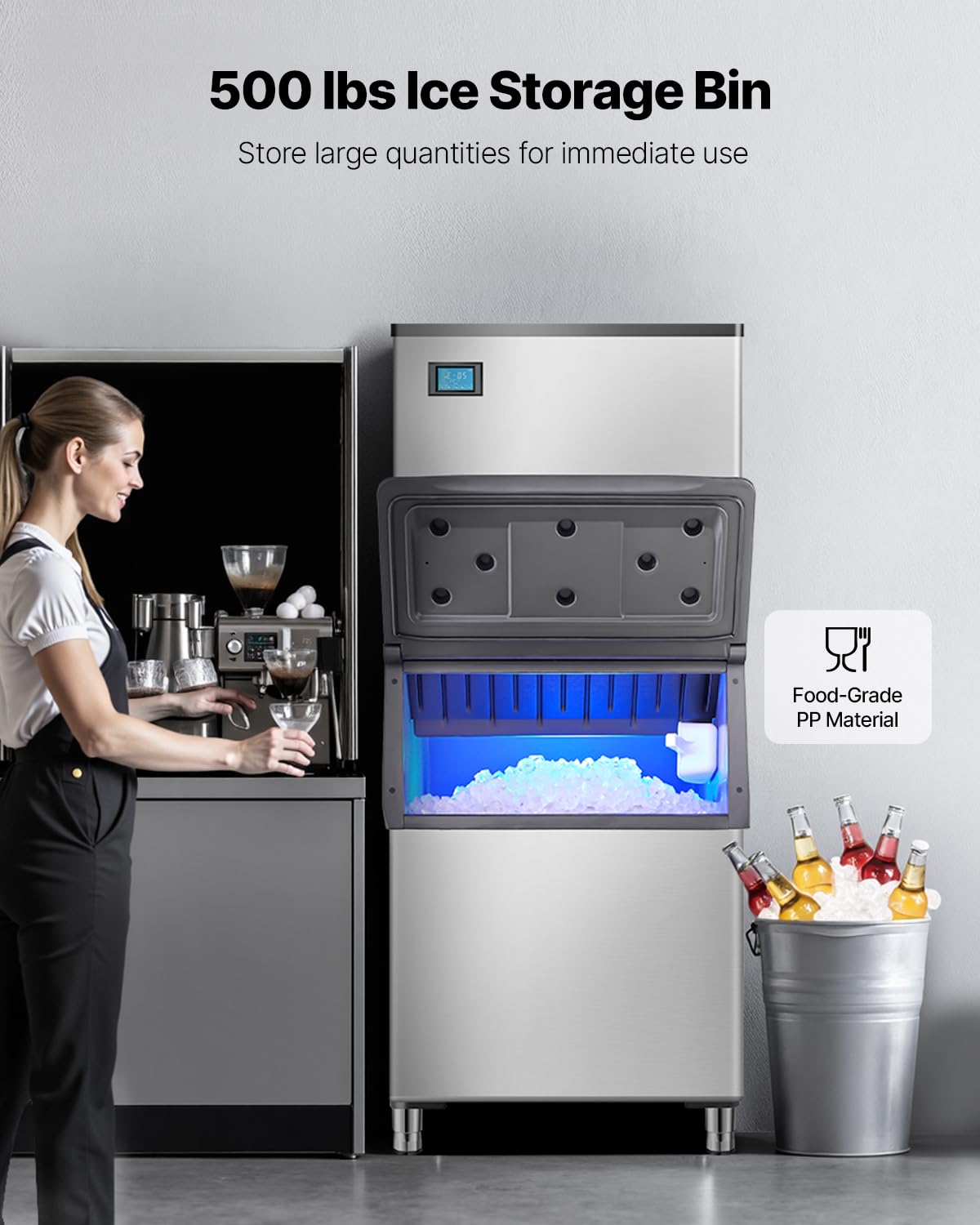 VEVOR Commercial Ice Maker Machine, 800LBS/24H Ice Making Machine with 500LBS Large Storage Bin, Auto Self-Cleaning Ice Maker Machine with Touchscreen for Bar Cafe Restaurant Business Commercial
